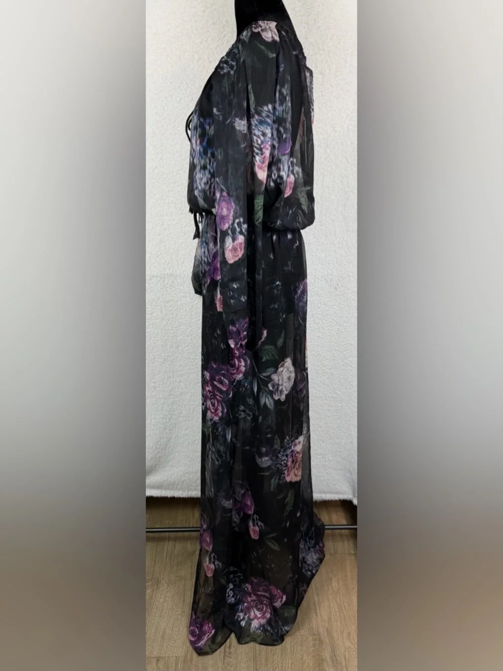(NWT) THE JETSET DIARIES • Black/Multi Floral Peony Semi-Sheer Maxi Dress, L - Picture 6 of 14
